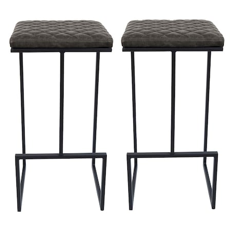 Payasadas Quincy Leather Bar Stools with Metal Frame Grey - Set of 2 PA3033051